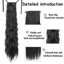 女士合成长波浪卷发接发片，夹式马尾辫，黑色/金色可选，耐热纤维 - 彩色 - 查看 5