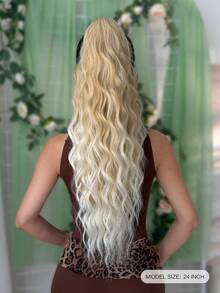 Claw Shaped Ponytail Extension Hair Accessory Gradient Gold 24 Inch Water Ripple Heat-Resistant Fiber Synthetic Ponytail Wig, Suitable For Women's Christmas, Halloween, Music Festivals, Parties, And Daily Use - Blonde Ombre - View 3