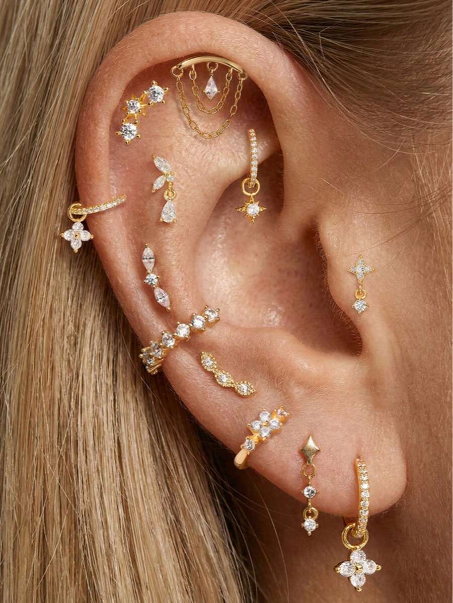 EleRunis 1PC 925 Sterling Silver Star Flower Flat Back Cartilage Helix Piercing Fine Jewelry For Daily Wear Wedding Party Engagement Anniversary Valentine's Day