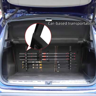 黑色壁挂式鱼竿架，高密度泡沫手柄收纳盒，坚固耐用，最多可容纳6根鱼竿，适用于户外、家庭、车库等场所，多槽设计方便整理，节省空间，适配各种鱼竿，提升钓鱼区域的美观度，鱼竿家居展示和收纳架