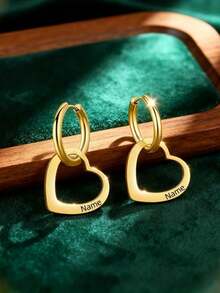 Personalized Interlocking Heart NameTextDateInitials Engravable Earrings - Custom CouplePartnerSpouse Matching Jewelry, WeddingAnniversaryValentine's Gift For &, Year-Round Wearable Keepsake