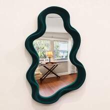 16*10'' Emerald Green Wavy Wall Mirror Decor For Hallway Entryway, Irregular Cloud-Shaped Small Decorative Mirrors For Home Office Living Room, Modern Hanging Wall Art For Christmas Wedding Gift - 深綠色 - 查看 1