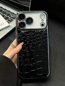 1 chiếc ốp lưng điện thoại cao cấp màu đen mạ điện họa tiết da cá sấu, tương thích với các dòng máy 17 Pro Max, 17 Pro, 17, 16, 15, 14, 13, 12 Pro Max Plus, 16E, 17 Air, có nắp bảo vệ camera, kiểu dáng thời trang và chống rơi vỡ. - màu đen - Xem 6