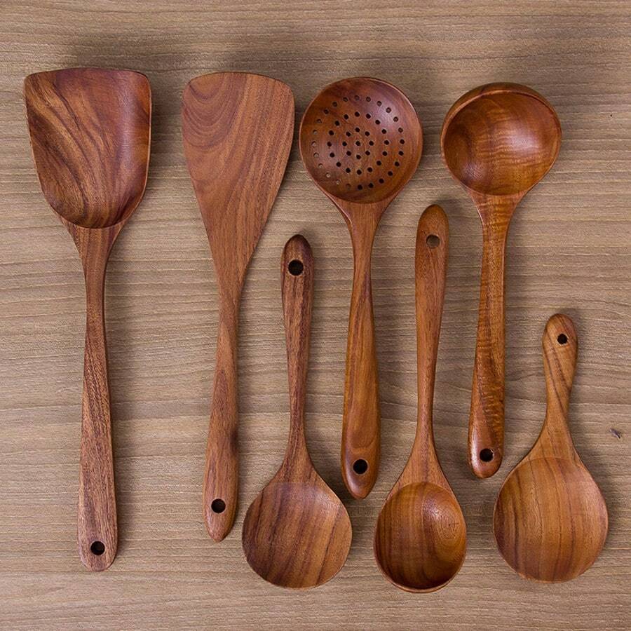 Premium Quality Natural Boxwood Cooking Utensils Set - Spatula, Rice Sieve, Soup Ladle, Strainer And Cooking Spoon, Shovel For Kitchen, Christmas Gift