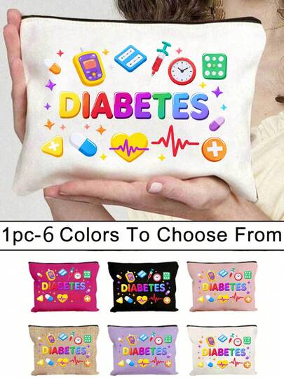 Medical Bags With Drug Patterns And "DIABETES" Printed On Them, Travel Toiletries Bags, Makeup Bags,Cartoon Fun Multi Functional Canvas Bag, Charger Storage Bag,Travel Essential Makeup Bag: Girls' Travel Survival Bag, Men's And Women's Zipper Bag, Cosmetics, Makeup And Travel Essential Lightweight Reception Bag, Perfect Gift For Teenagers, Birthday And Travel Accessories,Holiday Gifts