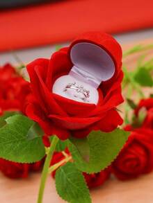 Boîte à bague en forme de rose floquée, roses artificielles, boîtes à bijoux, support pour boucles d'oreilles pour cadeaux de la Saint-Valentin, boîte à bague rouge, célébrations de fiançailles et d'anniversaire, décoration de mariage, boîte à bijoux, boîtes cadeaux pour la fête des mères, boîte à bague de cérémonie de mariage, fiançailles, proposition, anniversaire, utilisation toute saison, cadeau parfait pour le Ramadan, l'Aïd, la Saint-Valentin, Noël ou Thanksgiving, décoration de salle de maquillage, décoration de chambre - Multicolore - Voir 2
