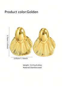 VceTd 1 par de pendientes con forma de cola de pez de acero inoxidable, adecuados para el uso diario de las damas de moda - Amarillo Oro - Ver 2