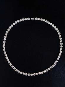 1pc Women Diamond Encrusted Choker Necklace, Formal Occasion Neck Choker Collar - Silver - View 2