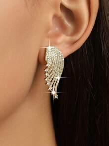 1 par de pendientes de botón con alas de circonita cúbica de lujo para accesorios de compromiso, adecuados para uso diario, fiestas de boda, cumpleaños, vacaciones, regalo de joyería - Amarillo Oro - Ver 5