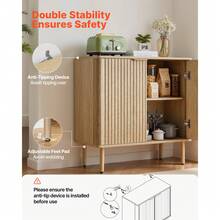 Coffee Bar Cabinet, Mid Century Fluted Coffee Bar Table With 2-Tier Storage, Buffet Stand Cabinet With 2 Barn Door, Sideboard Buffet Station For Living Room, Entryway, 31.5 X 14.7 X 31.5 In, Oak - 橡木 - 查看 6