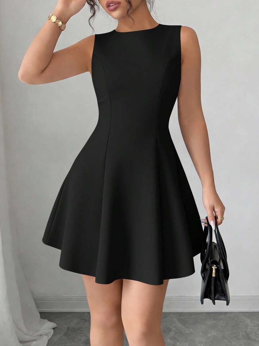 PRETTYGARDEN Women's Summer Dresses Elegant Sleeveless Boat Neck A Line Formal Cocktail Party Wedding Guest Graduation Vacation Mini Dark Green Dress Club Outfits For Women - 黑色 - 查看 1