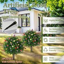 2pcs, 21" Outdoor Artificial Greenery Trees With Faux Eucalyptus & Camellia Flowers, UV-Resistant Plastic, Ground Stakes Included - Perfect For Garden, Patio, All-Season Decor, Spring & Summer, Ideal For Parties, Holidays, And Outdoor Events - Green-b - View 12