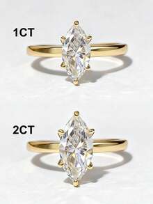 1pc 1-2 Carat Elegant 6-Prong Moissanite Solitaire Engagement Ring, S925 Sterling Silver Luxury Wedding/Proposal/Anniversary Ring, Women's Jewelry Gift, Christmas Gift - Gold - View 8