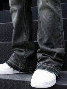 BAZR Men's Flared Jeans, Slim Fit Distressed Flare Leg Jeans, Y2K Stacked Jeans, Contrast Wash Embroidered Jeans, Suitable For All Seasons