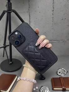 Litchi Texture Protective Phone Case Compatible With Iphone 13 Pro Max, 14 Pro Max, 15 Pro Max, 16 Pro Max, 17 Pro Max, Anti-Drop - Black - View 2