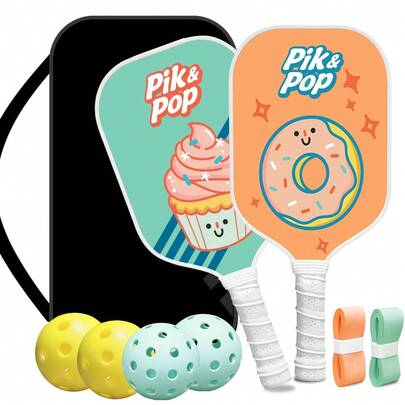 Pickleball Paddle Set  2 Fiberglass Rackets  Wide Body For Precision  Polypropylene Core  Includes  4 Balls, Handbag, 2 Grip Tapes  All Skill Levels