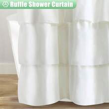 1pc Pure Polyester Coconut Button Ruffle Shower Curtain, Handmade Ruffle Trim, Pure Polyester Bathroom Accessory, Bathroom Window Curtain, 72*72inch/182cm*182cm - Multicolor - View 3