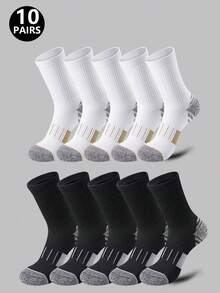 2/5/10/20 Pairs Unisex Casual Sports Mid-Calf Socks, Colorblock Honeycomb Anti-Slip Shock Absorbing Design, Suitable For Fitness, Running, Cycling, Climbing, Tennis - Multicolor - View 31