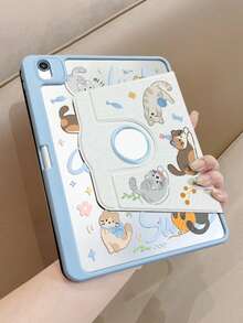 1pc Dual-Sided High-Definition Cartoon Cat Printed Tablet Protective Case, Suitable For IPad 10/9/11 2025, Transparent Acrylic Back Cover, 2026 New Version, Auto Wake/Sleep, Multi-Angle Stand With Pen Slot, Essential For Office & Study, Non-Magnetic Protective Case, 2026 New Year Gift