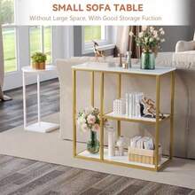 WOHOMO - Mesa de consola pequeña con estantes de alenamiento mesa de sofá estrecho de 12 pulgadas mesa moderna para sala de estar 31.5 x 12 x 31.5 pulgadas color blanco y dorado - Multicolor - Ver 5