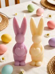 1pc Cute Bunny Holding Egg & Heart Mold - Easy Demold/Reusable For Candle/Resin, Easter/Valentine's/Mother's Day Gifts Silicone Mold - White - View 4