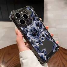 1pcs 1pcs Blue Floral Phone Case Compatible with Apple Phone17 16 15 14 13 12 11 ProMaxAntidrop Phone Case, Fullwrap Softshell, Vintage Minimalist Aesthetic, Elegant Stunning, Can Be Given To Friends or Lover - Negro - Ver 3