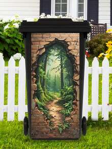 3D Blue Cat, Landscape Pattern Trash Can Sticker, Waterproof PVC Outdoor Trash Can Poster, Removable Sticker, 4 Size Options