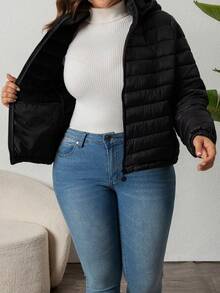 Women's Minimalist Hooded Down Jacket With Pockets, Suitable For Spring, Autumn And Winter - Black - View 7