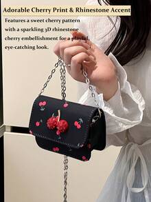 Cute Cherry Print Mini Square Bag, Cute Sweet Mini Lipstick Bag Chain Crossbody,Headphone Bag,Cute Flap-Over Crossbody Purse With Detachable Metal Chain Strap, Small Shoulder Bag For Travel, Parties & Daily Outings, Fits Keys, Lipstick & Coins In Black, Pink, White & Blue[US Local Warehouse]The Best Gift Choice, Birthday Gift, Christmas Gift - 彩色 - 查看 5