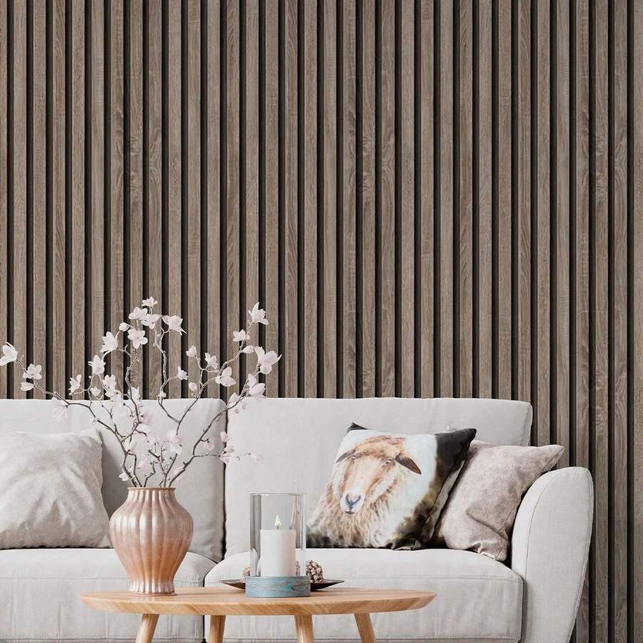 Adhesive Wallpaper With Ribbed Design, Aged Wood, Thin Strips - Multicolored 24 - View 1