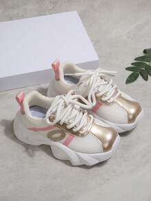 儿童时尚运动鞋，春秋新款简约女童鞋，厚底运动鞋，软底防滑网面透气跑步鞋，婴儿鞋，女童运动鞋 - 粉色 - 查看 6