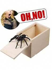 1个木制恶作剧蜘蛛惊吓盒，蜘蛛藏在盒子里，恶作剧玩笑惊吓盒，恶搞 - 多色隨機 - 查看 3