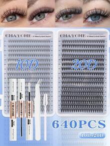 640/608/544片D型卷翘簇状假睫毛套装，包含胶水、胶水封层、镊子、睫毛刷，新手友好，逼真便携，DIY分段式假睫毛套装，含胶水、睫毛辅助器、睫毛刷，打造柔软自然的睫毛效果，柔软蓬松的混合款假睫毛，在家轻松DIY，持久眼妆，使用方便。 - 彩色 - 查看 14