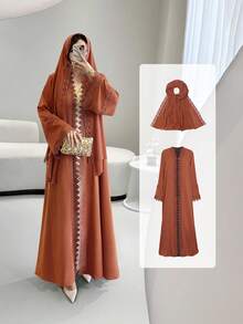 女士睡袍套装，蕾丝边开襟睡袍搭配无袖连衣裙和雪纺围巾 - 轻盈、优雅、透气，适合春夏穿着，是参加派对的理想之选。