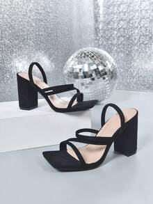 Spring/Summer New Women's Square Toe Retro Gladiator Roman Sandals, Lace-Up Ankle Strap Open Toe Chunky Thick Heel Party Beach Shoes - màu đen - Xem 7