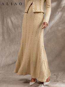 A&A Jacquard Twist Pattern Super Expansion Skirt Hemline Skirt, Old Money, Wedding Guest Skirt, Back To School, Concert Outfits For Women - Apricot - View 4