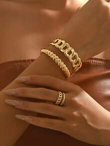 2pcs/Set European & American Style Open Bangle & Ring Set For Women - Multicolor - View 7