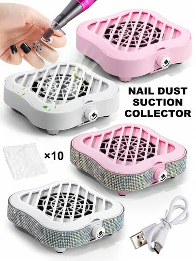 10 piezas Almohadillas de filtro para colector de polvo de uñas, mini forma de diamante brillante, ventilador de aspiración de 6000RPM de alta potencia, adecuado para pulido de uñas acrílicas, regalo de San Valentín y Navidad