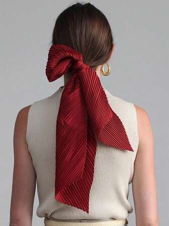 1PC Multifunctional Pleated Scarf, Neck Scarf, And Shawl Elegant Hair Accessory With Bow And Pouch Versatile Solid-Color Accessory Create Sophisticated Hairstyles With This Year-Round Essential Slim-Fit Long Scarf Accsesories For Women Headband