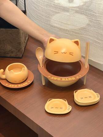 Kreativ tecknad underglasyrkaramellkatt keramisk kryddburk, kökskryddburk, saltburk, hushållskryddlåda