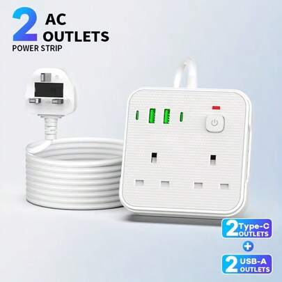 2026 New Multi-Function Power Strip/Socket With 2 Power Outlets, Equipped With (2 USB-A Ports + 2 Type-C Ports), Featuring A 2m/6ft Power Cord, Suitable For Home, Office, Kitchen, And Other Settings