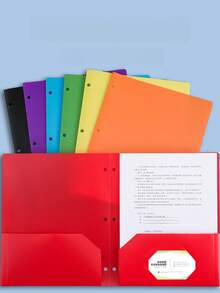 6pcs 3-Hole 2-Pocket A4 PP Waterproof File Folder, Office Document Contract Data Holder, Student Test Paper Organizer - 3-hole, 2-page Double Pocket - View 1