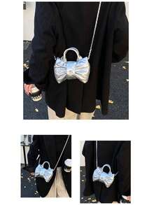 斋月庆典新款迷你手提包，饰有蝴蝶结，时尚可爱纯色绗缝斜挎包，适合青少年，可作化妆包、零钱包、晚宴包。 - 蝴蝶結手提 - 查看 7