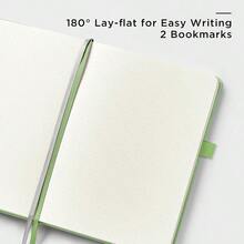 cuaderno de diario con puntos tamaño A5, tapa dura de piel, 176 páginas numeradas, papel de 100 g/m², incluye plantillas, 14.48 x 20.32 cm - 1 paquete - Punteado + verde pastel - Ver 3