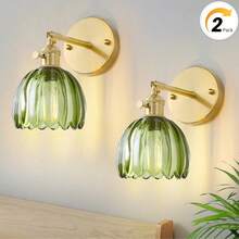 1 Đèn Treo Tường Màu Xanh Lá Cổ Điển, Đèn Tường Sạc Được Điều Khiển Từ Xa, Chụp Đèn Thủy Tinh Hình Hoa, Đèn Treo Tường Bằng Đồng Có Thể Điều Chỉnh 180° Với 15 Màu Sắc, Thích Hợp Cho Phòng Ngủ, Phòng Khách, Cửa Ra Vào - màu xanh lá - Xem 6