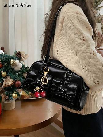 1pc Women's Spring/Summer Fashion Tote Bag, Versatile Large Capacity Multi-Pocket Commuter Bag, Suitable For Music Festivals, Parties, Gifts (Comes With Pendant)