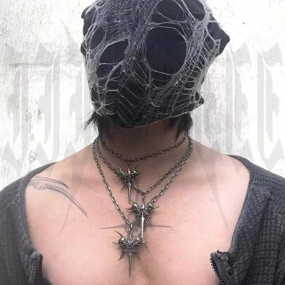 1pc Punk Style Thorn Skull Pendant Necklace, Suitable For Men And Women, Gothic Punk Choker Necklace, Party Jewelry Accessory