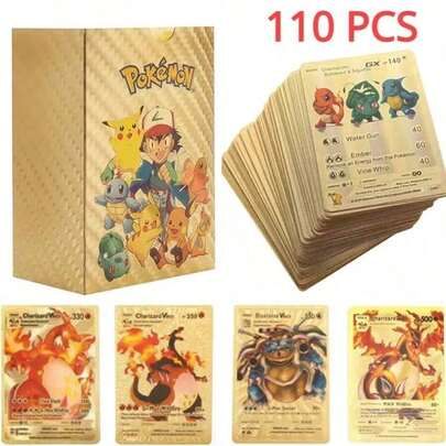 pokemon 110 st Pokémon-kort (VSTAR GX EX VMAX-kort) utan upprepning, guldfolie-Pokémonkort, engelska/spanska/franska/tyska bordsspel, partyspel, Pokémon-kort, samlingsleksaker, presenter