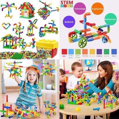 Burgkidz STEM Learning Pipe Tube Construction Building Blocks Sensory Toys With Wheels Baseplate For All Ages Boys Girls 188 PcsAn Excellent Tool For Introducing Space Science