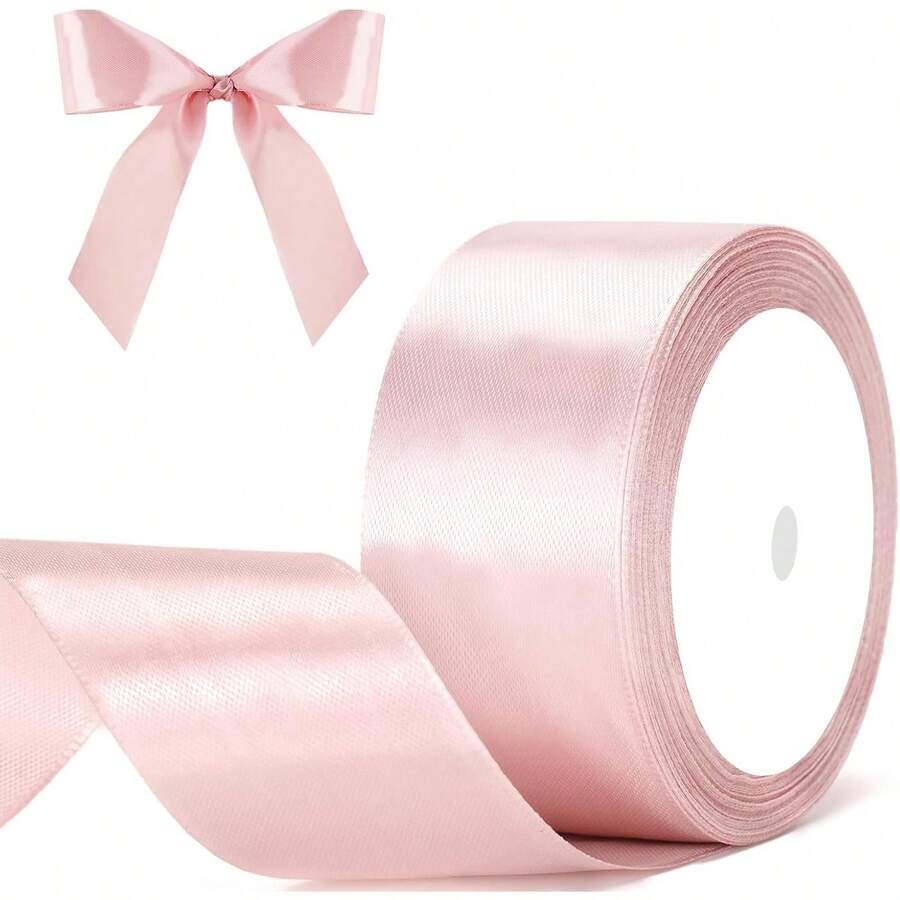 Baby Pink Satin Ribbons 40mm: Wide Fabric Ribbons For Gift Wrapping, Crafting, Party Decoration & 22m - Green - View 1